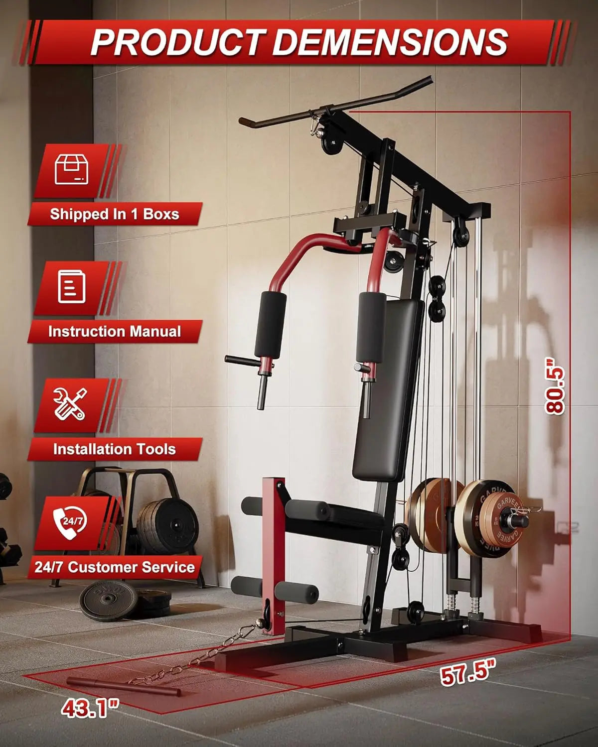 HiMiss 5-In-1 Home Gym Lat Pulldown Chest Press System
