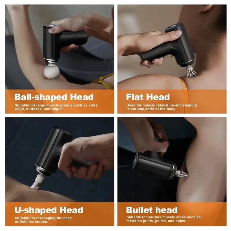 Portable Electric Fascia Massage Gun With Four Heads And Speeds