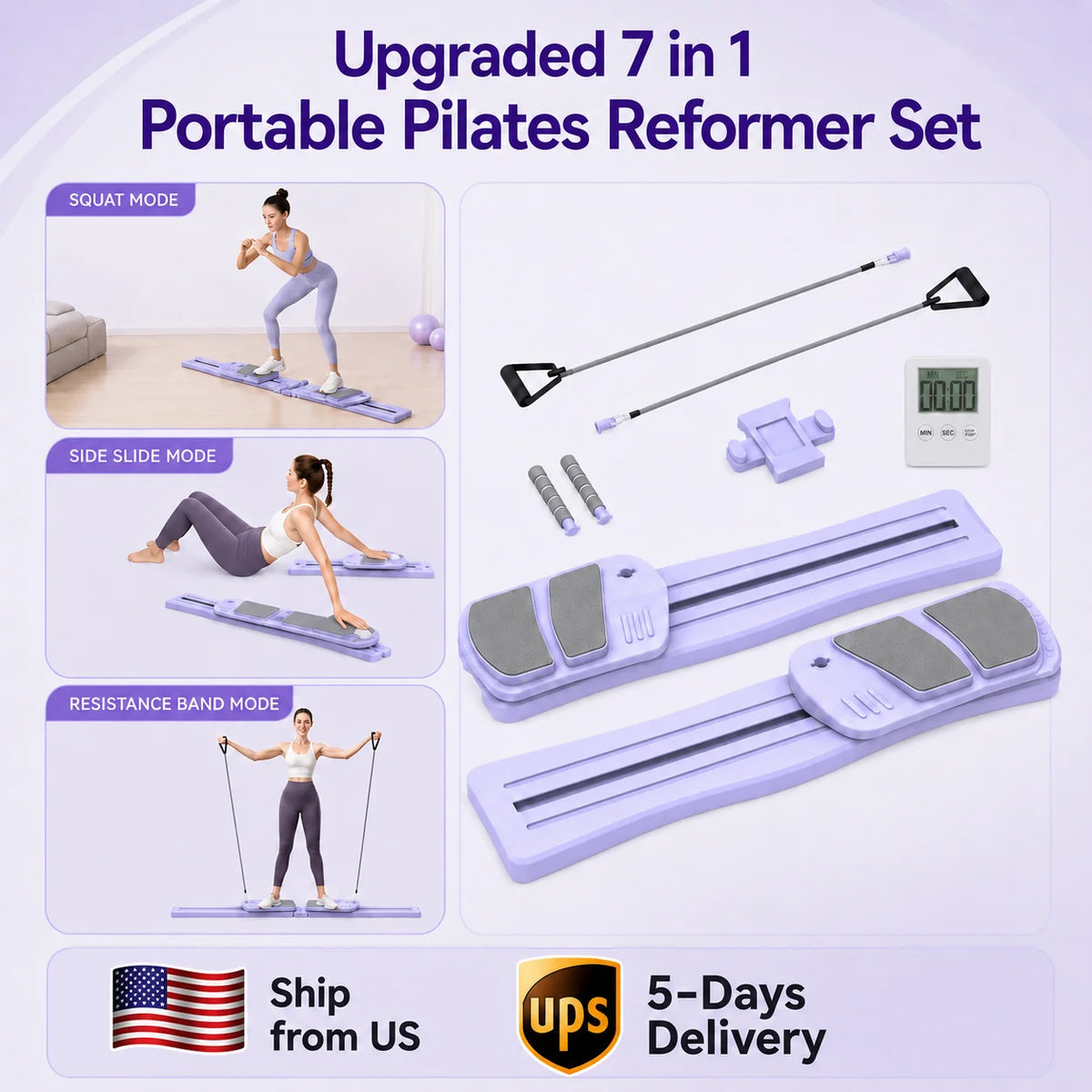 Wsuel 7-In-1 Pilates Reformer Board With Resistance Bands