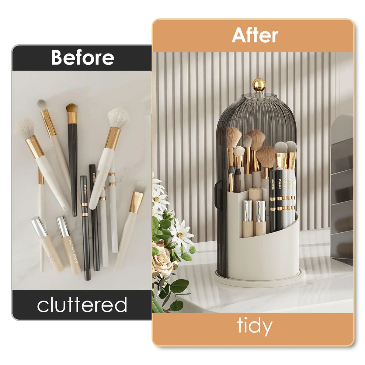 Clear Rotating Makeup Brush Holder With Dustproof Lid