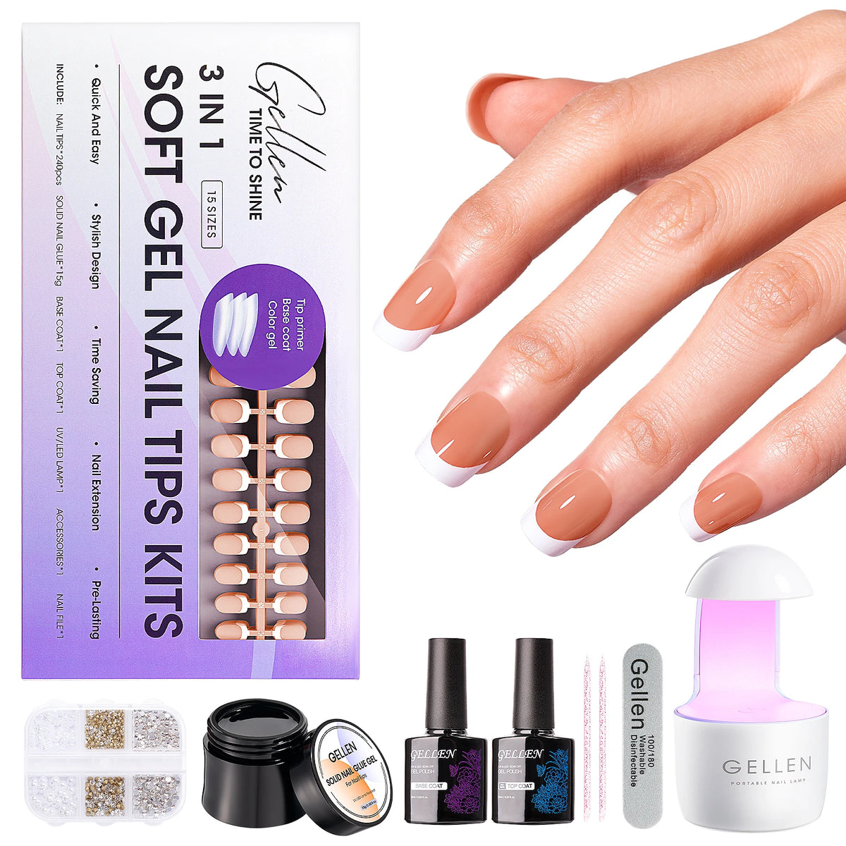 GELLEN Press On Nail Kit With UV Lamp Gel Manicure