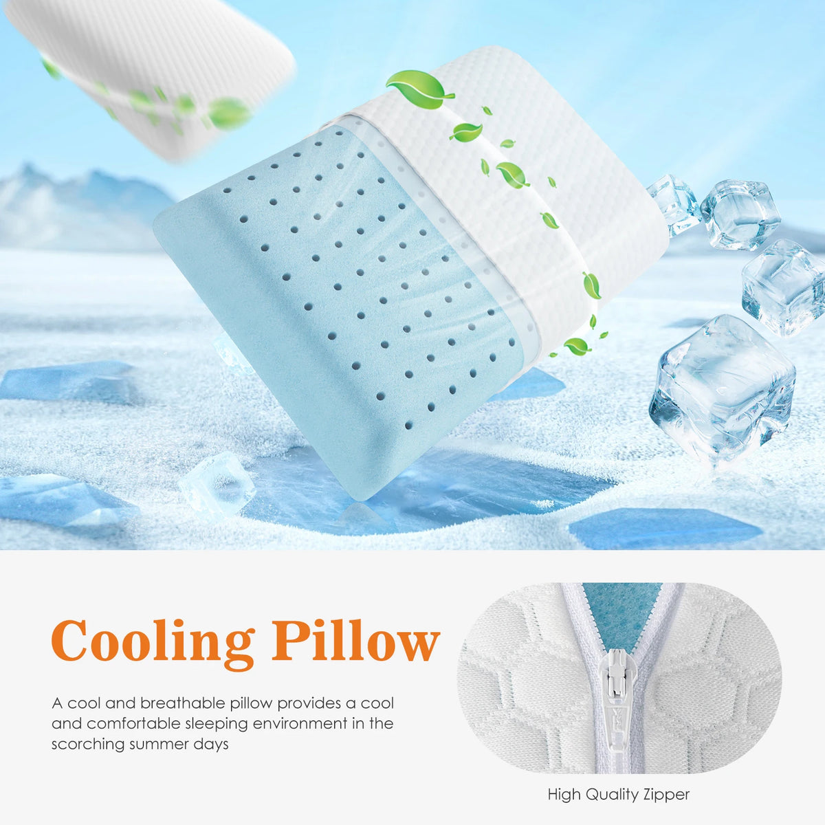JHK Cooling Memory Foam Bed Pillows With Washable Covers