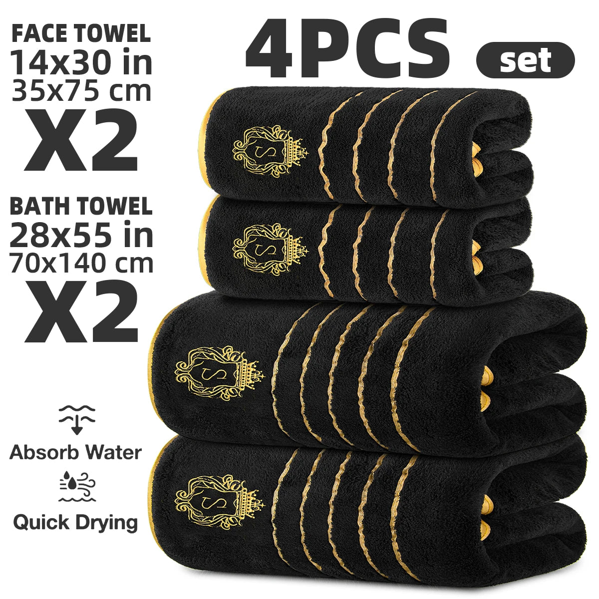 4 Piece Luxury Microfiber Towel Set With Excellent Absorbency