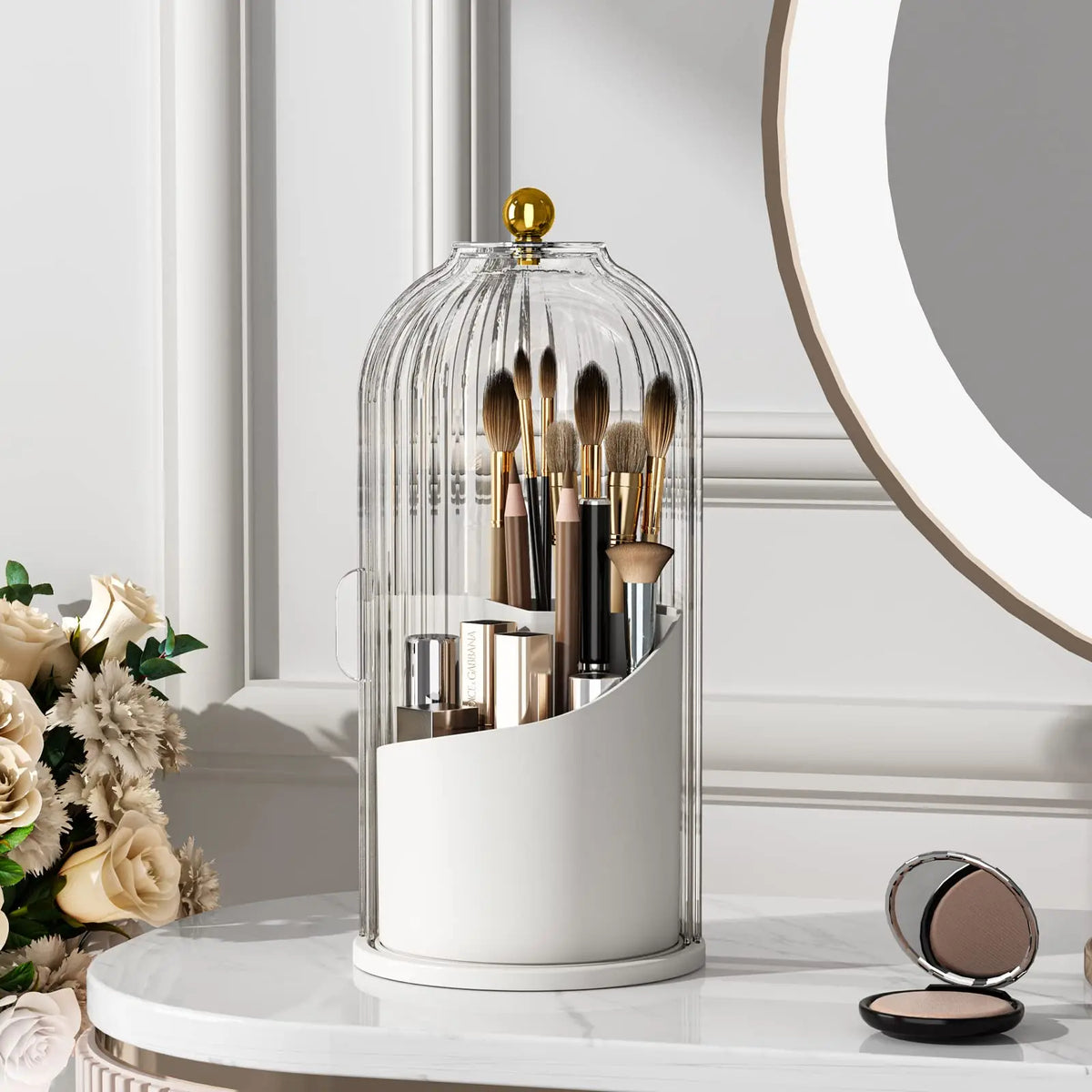Clear Rotating Makeup Brush Holder With Dustproof Lid