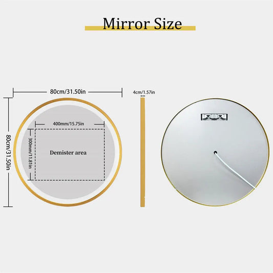 Borwart Round LED Bathroom Mirror Aluminum Frame Antifog