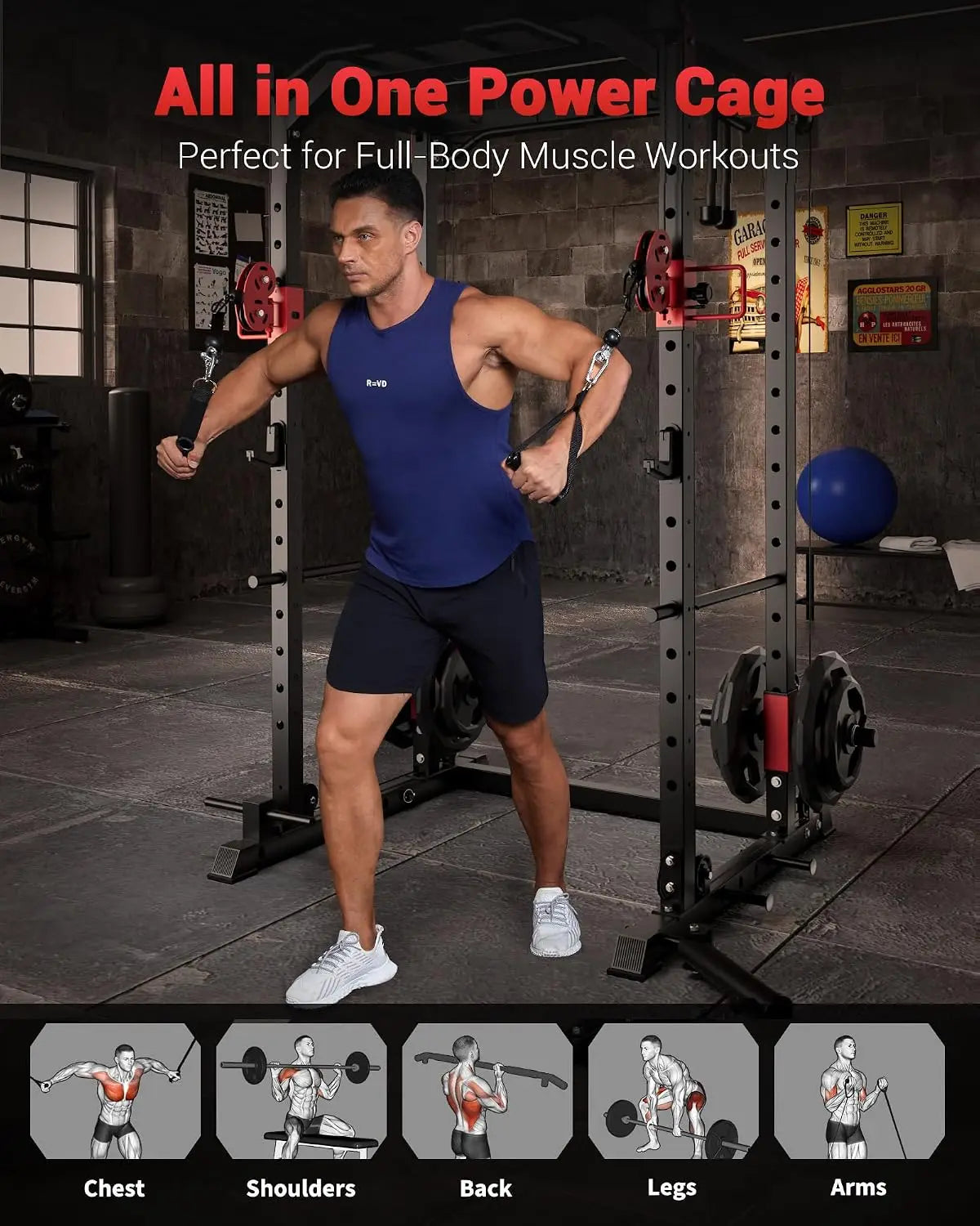 Tacleekii Multifunctional Power Rack With Dual Pulley System