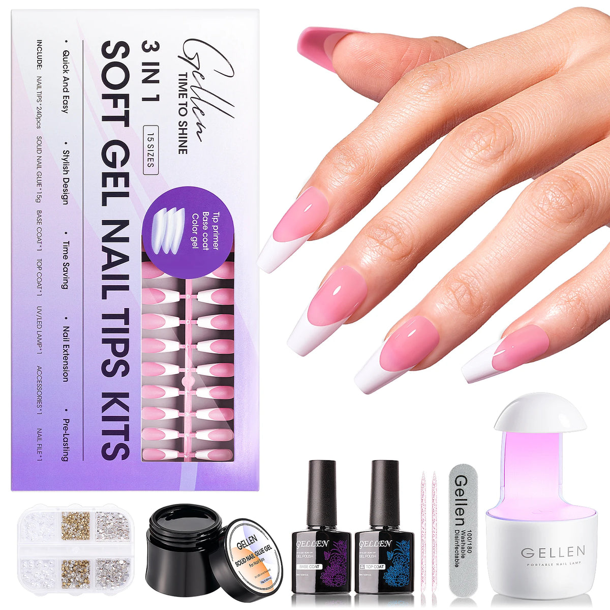 GELLEN Press On Nail Kit With UV Lamp Gel Manicure