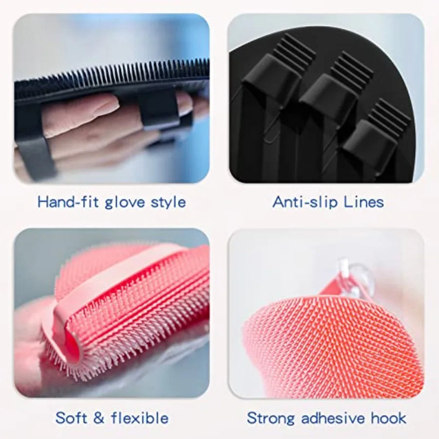 3Pc Silicone Scrubber Set Bath Glove Face Brush Body Exfoliator
