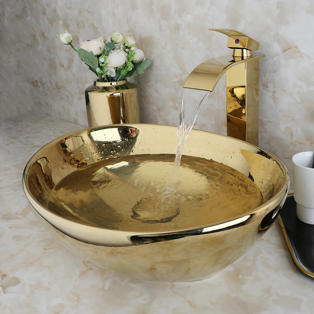KEMAIDI Ceramic Bathroom Vanity Vessel Sink With Faucet