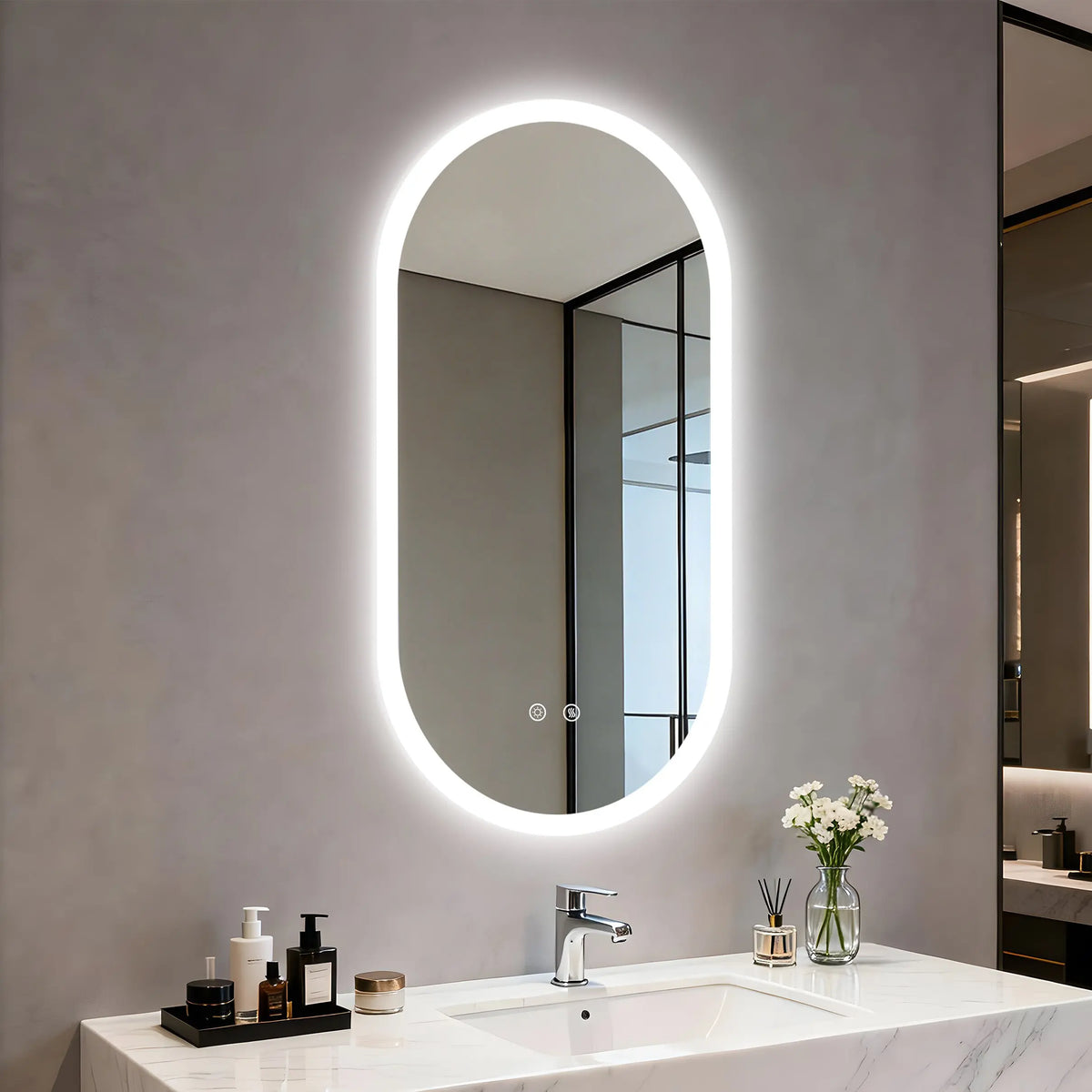 Borwart Smart Led Bathroom Mirror Oval Anti Fog Dimmable Frameless