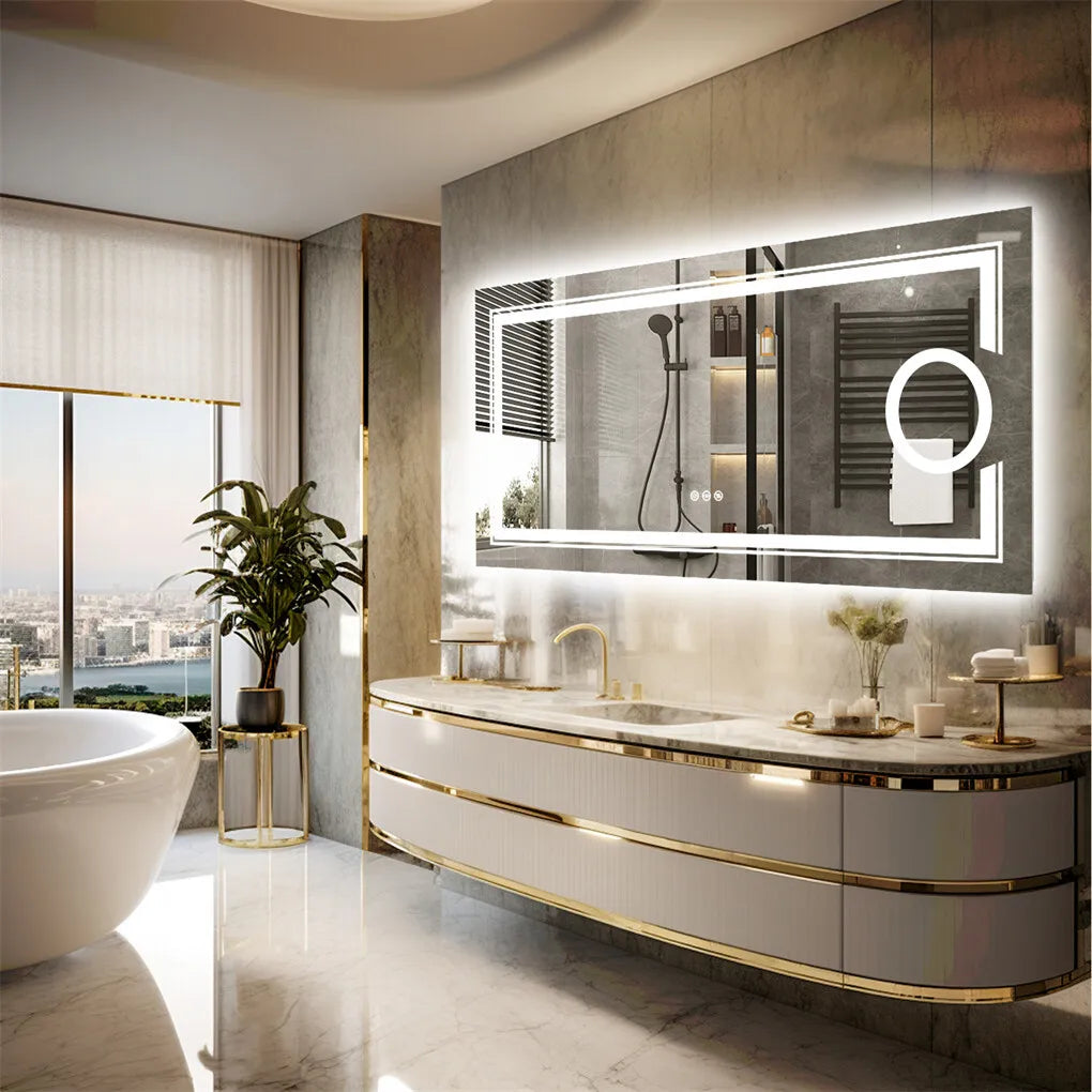 Borwart Fogless Led Bathroom Mirror With Magnifying Glass