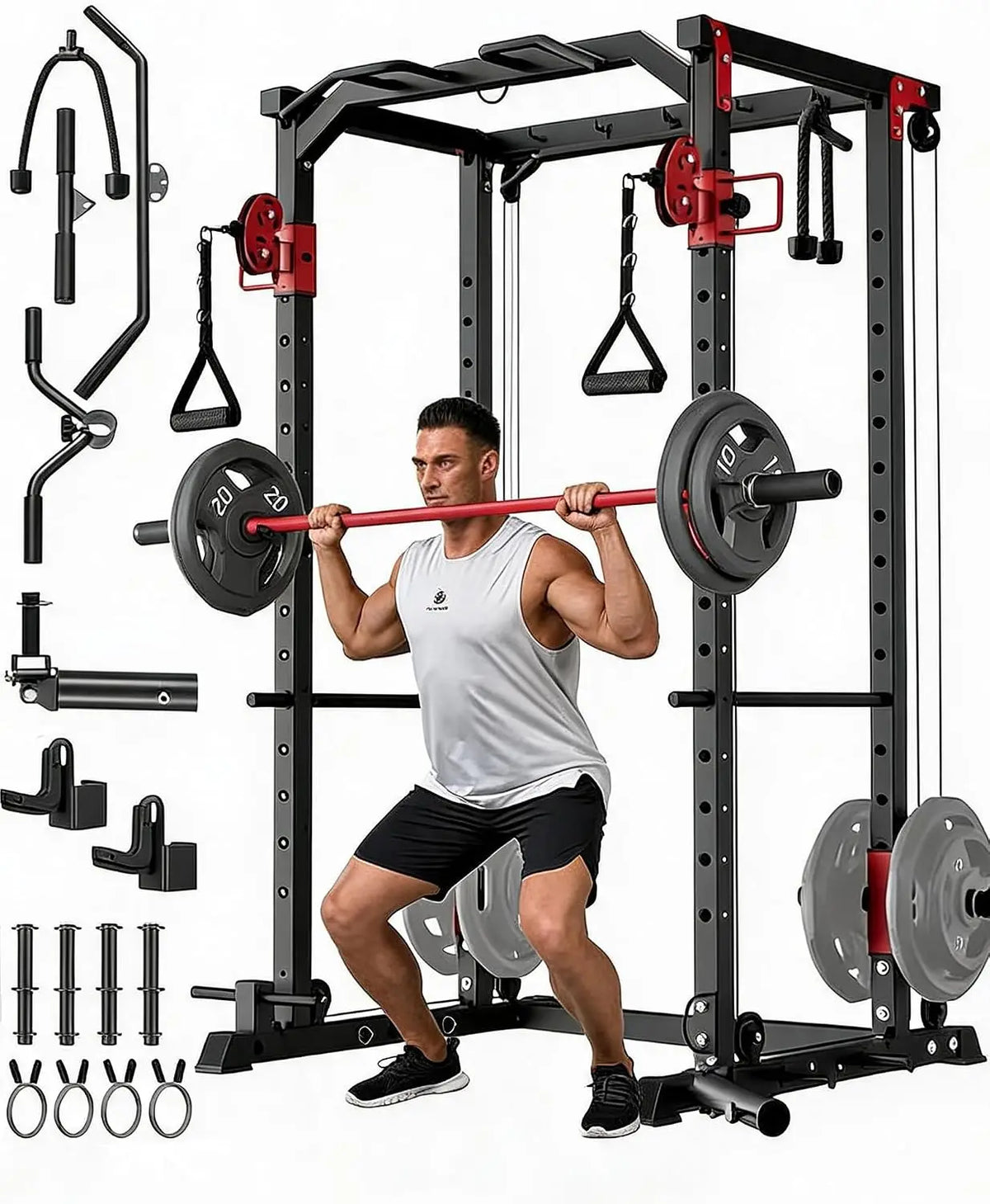 Tacleekii Multifunctional Power Rack With Dual Pulley System