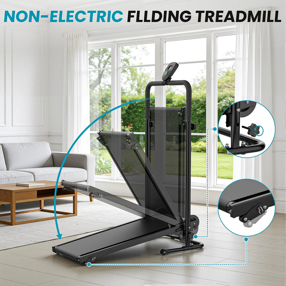 Akluer Mechanical Non Motorized Treadmill With Fixed Incline Lcd Display