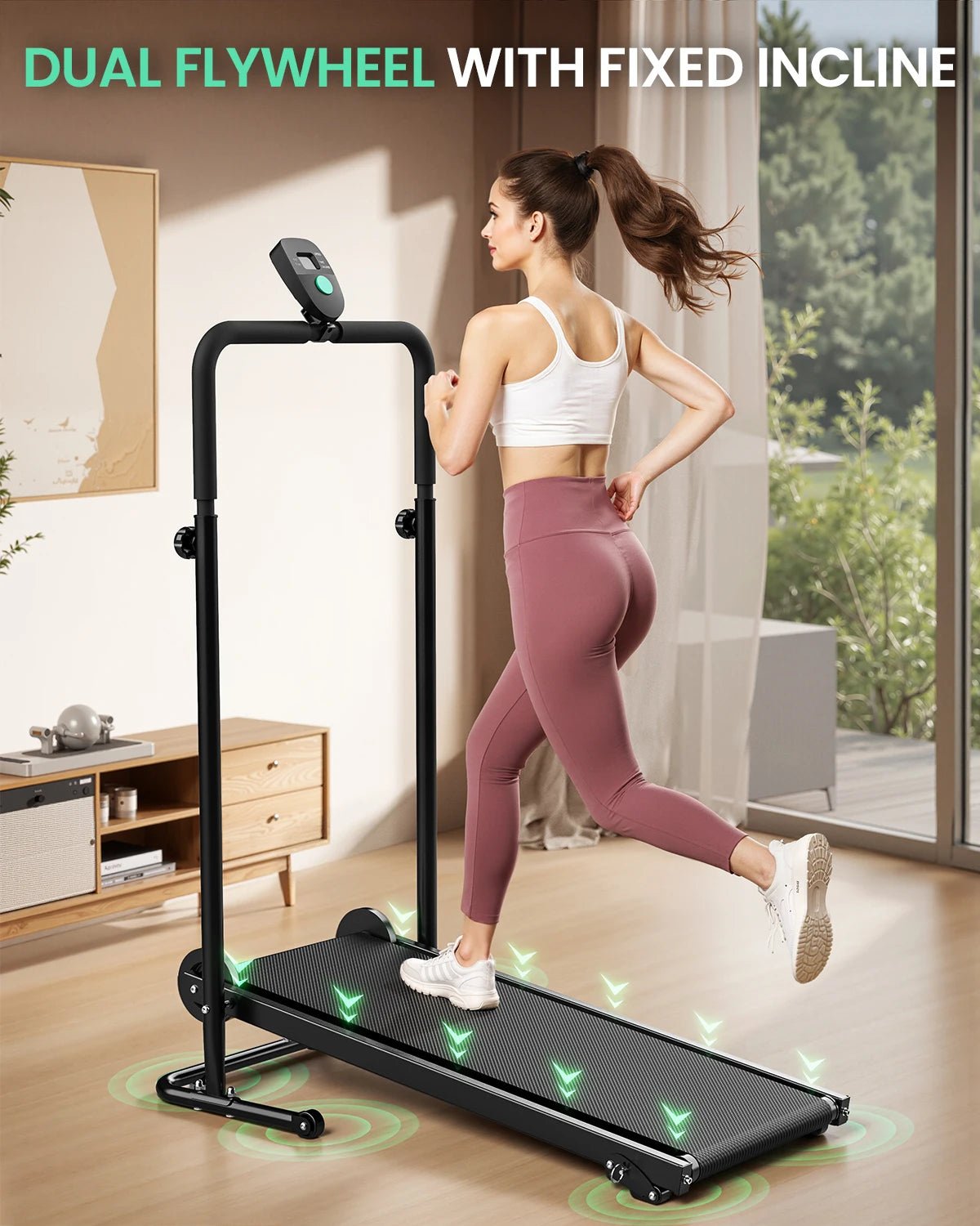 Akluer Mechanical Treadmill With Dual Flywheel And Adjustable Incline