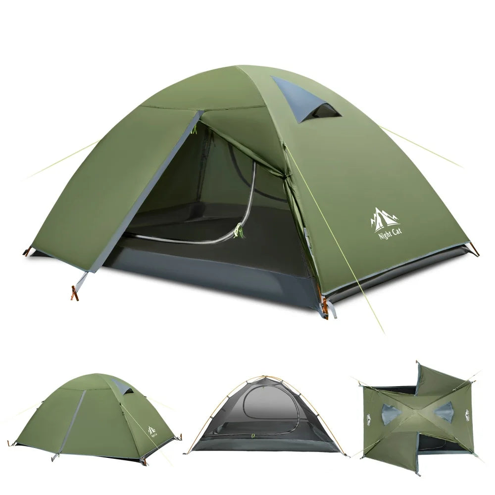 Night Cat Waterproof Two Person Backpacking Tent With Rainfly