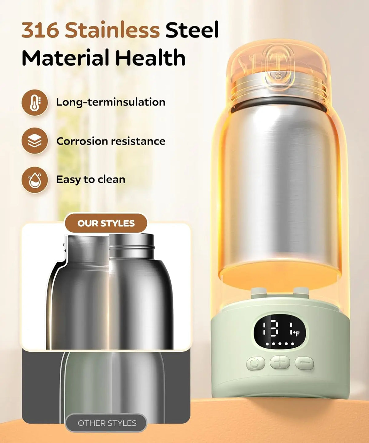 Electric Heated Water Bottle With Digital Temperature Display