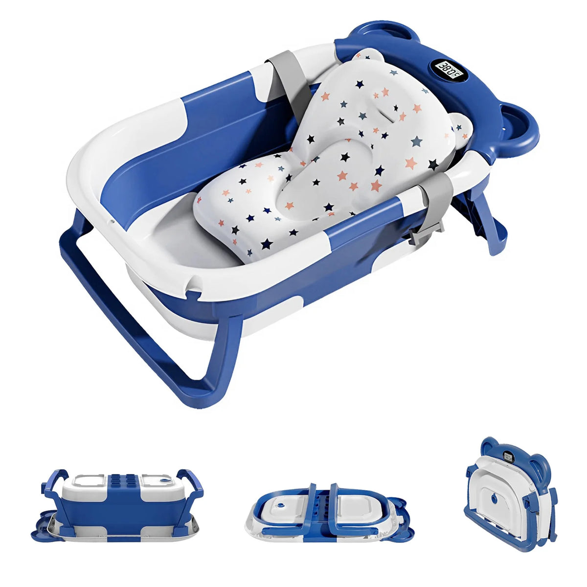 Collapsible Portable Baby Bathtub With Thermometer And Floating Cushion