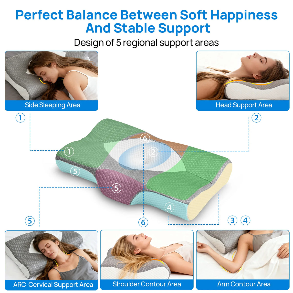 JHK Cervical Memory Foam Pillow Double Sided Cooling Contour Design
