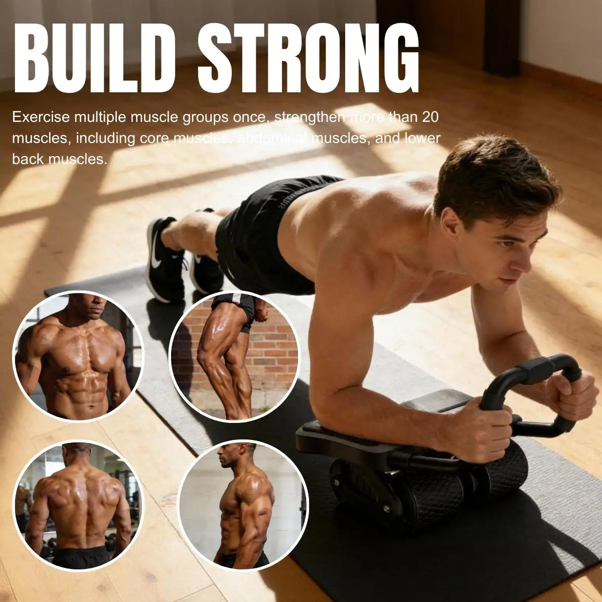 Automatic Rebound Four Wheel Ab Roller With Elbow Support