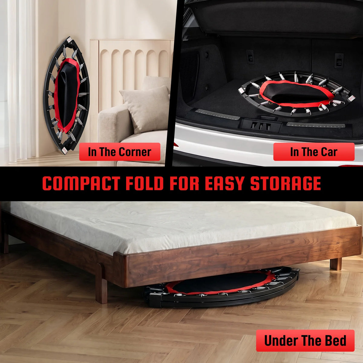 Premium Folding Rebounder Trampoline With Handlebar For Fitness Workout