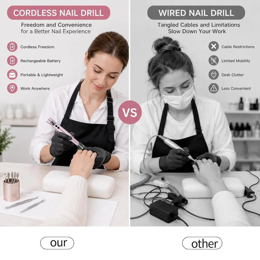 Professional Cordless Electric Nail Drill Kit With Metal Bits