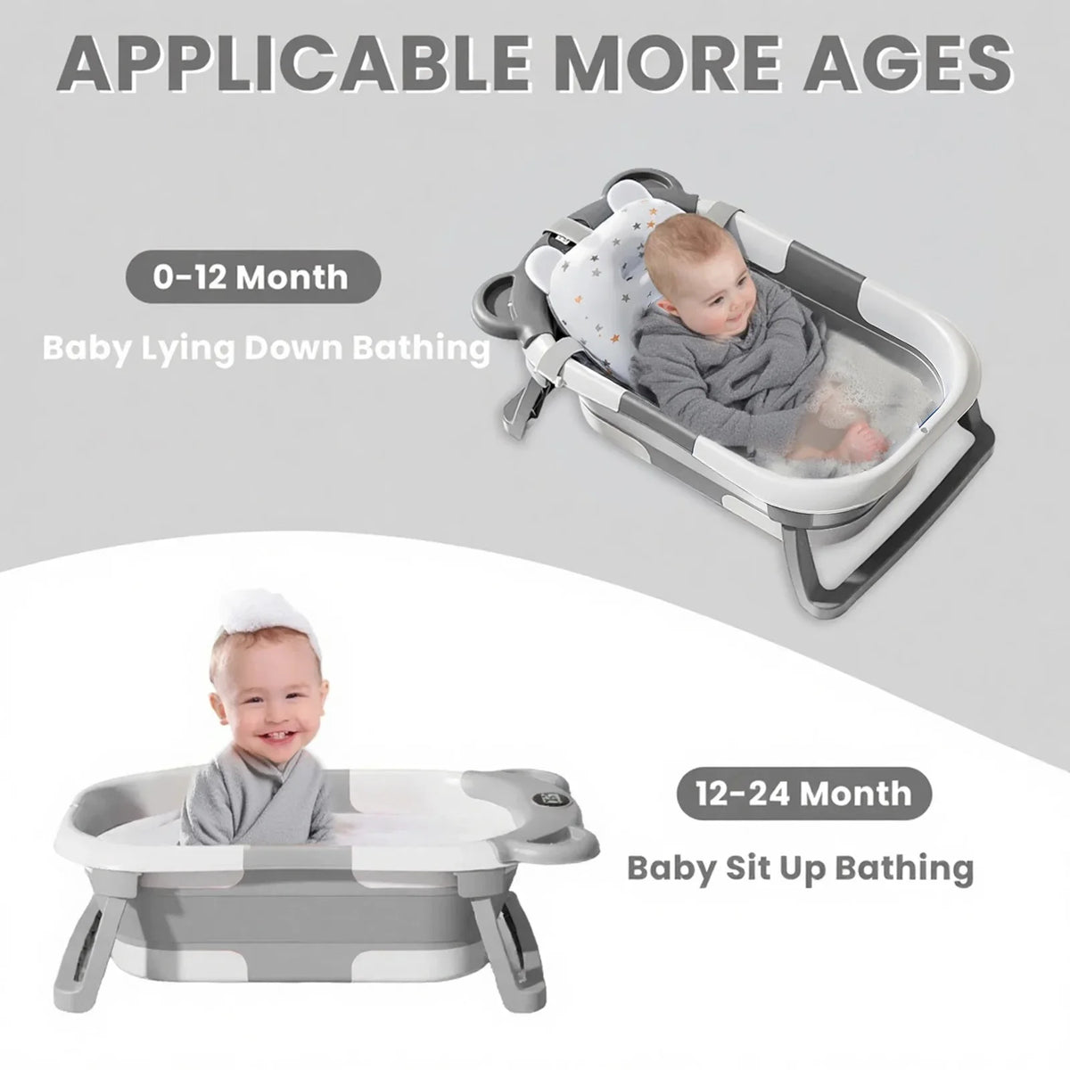Collapsible Baby Bathtub Portable Travel With Thermometer And Soft Cushion