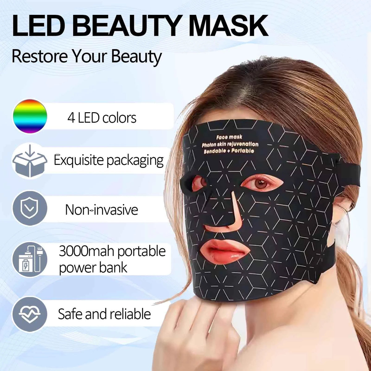 Portable Led Face Mask Light Therapy For Skin Rejuvenation
