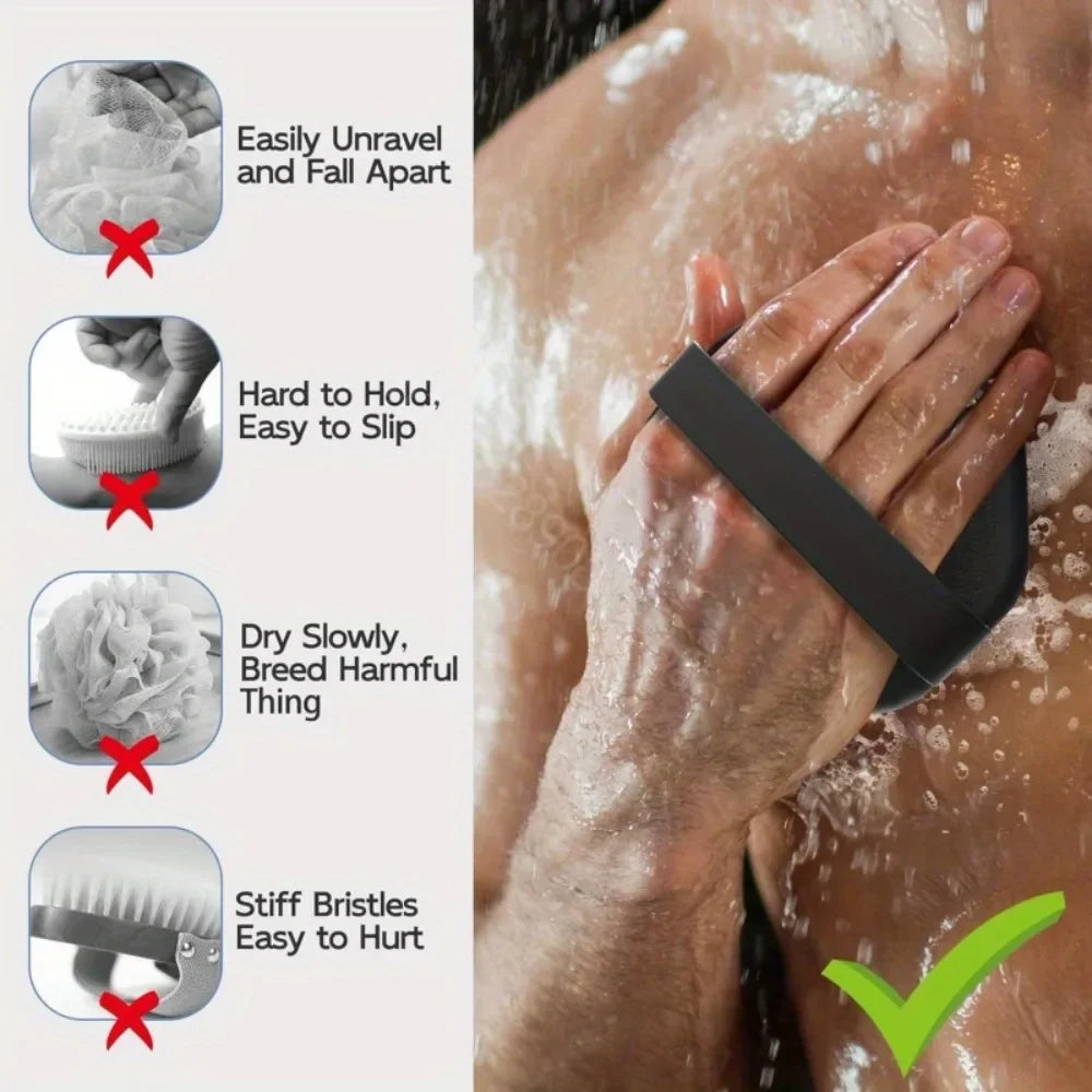 Soft Silicone Back Brush With Handle Exfoliating Body Cleanser