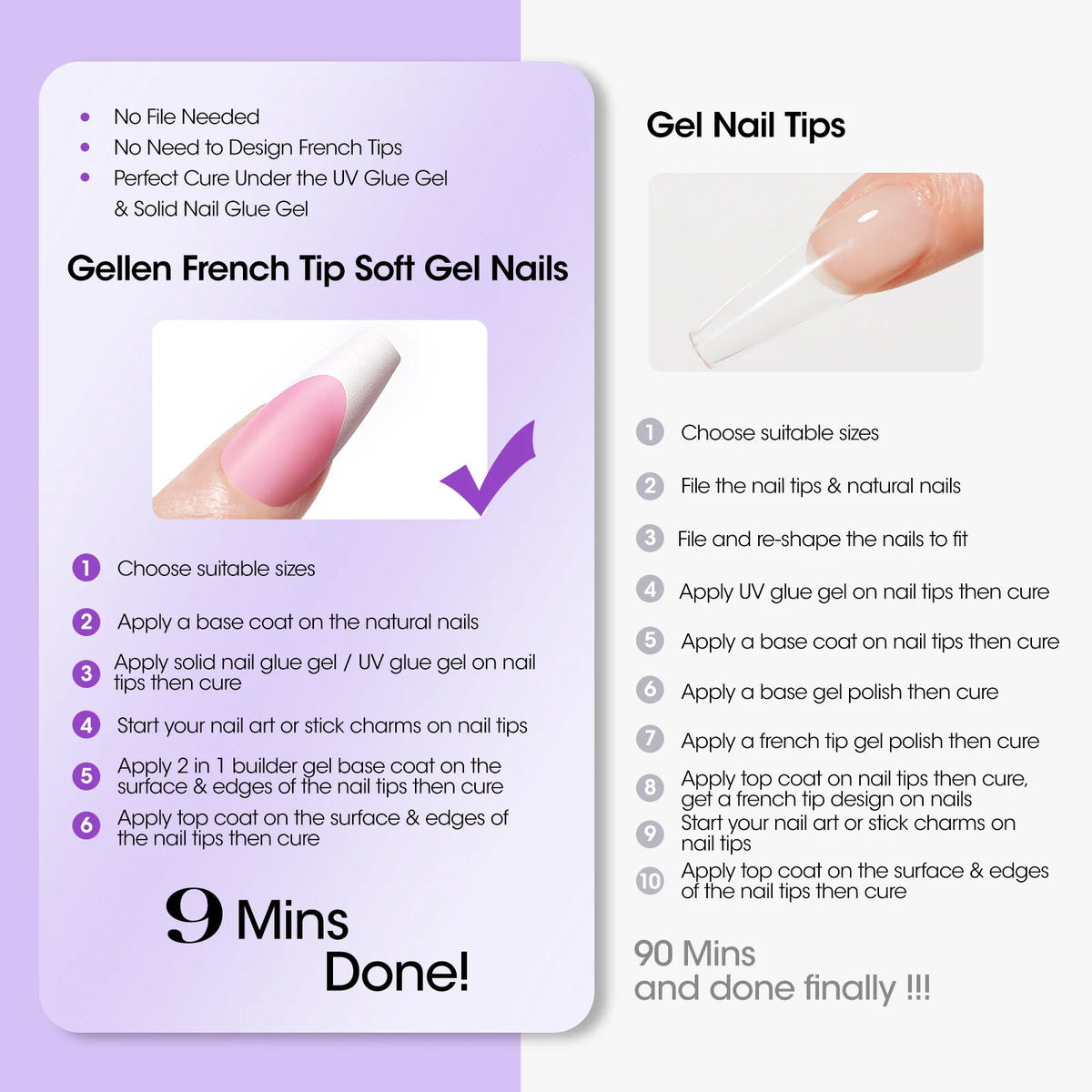 GELLEN Press On Nail Kit With UV Lamp Gel Manicure