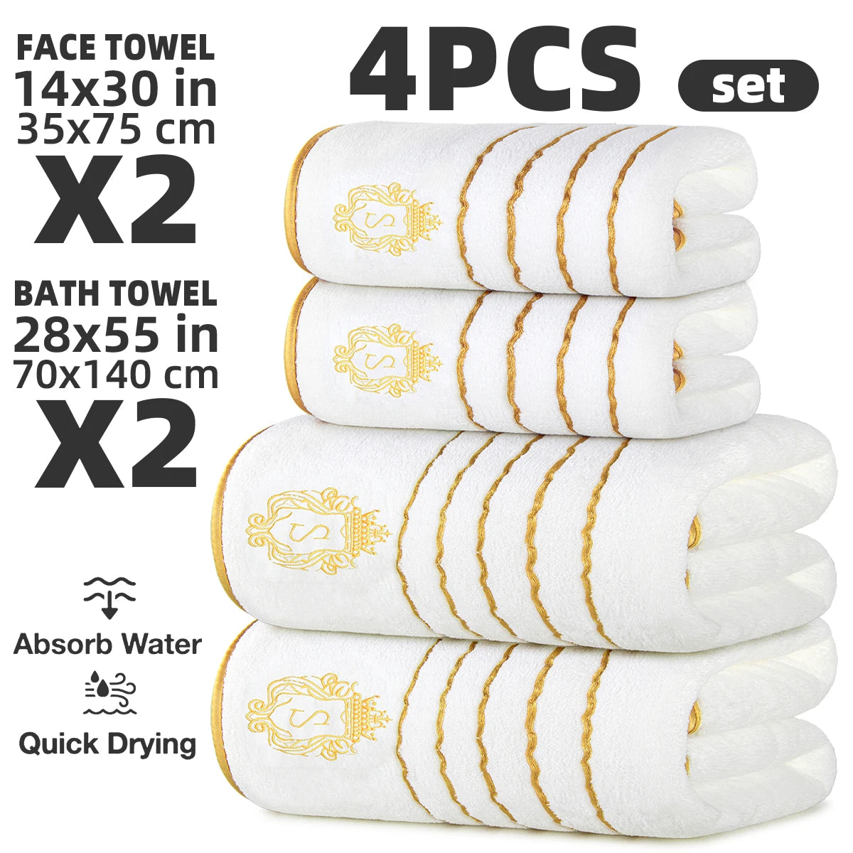 4 Piece Luxury Microfiber Towel Set With Excellent Absorbency