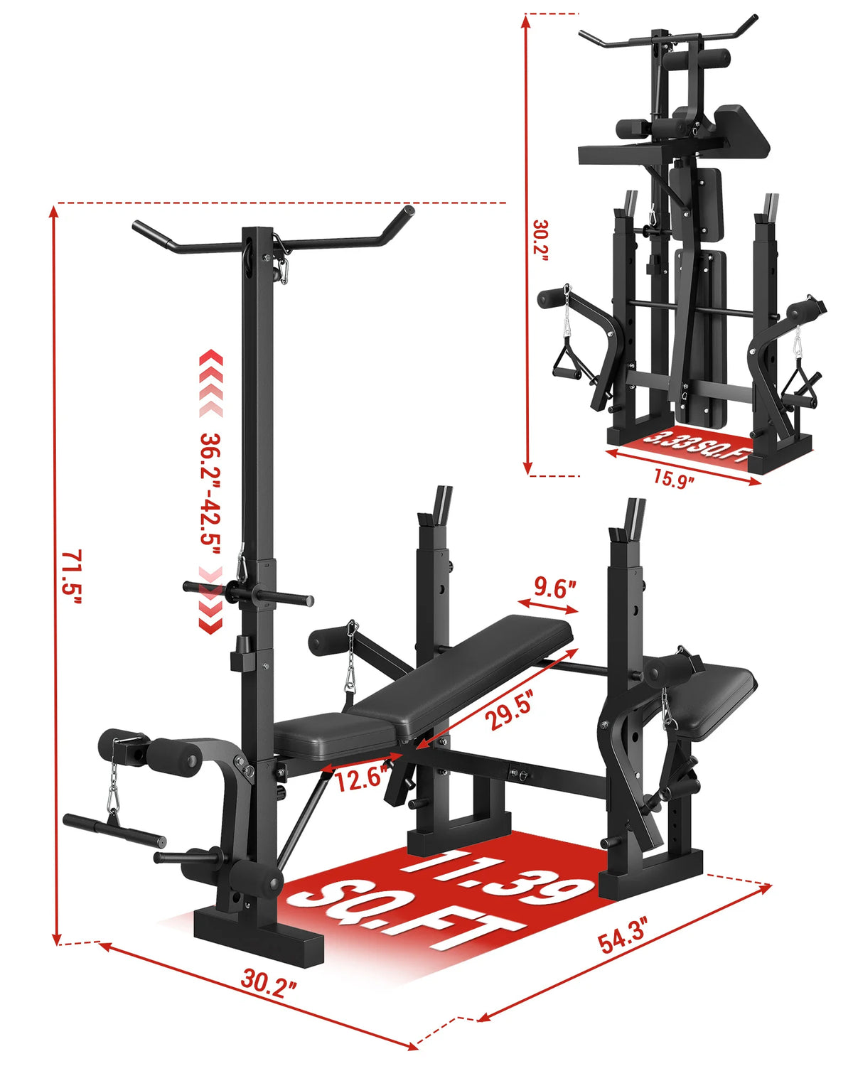 HiMISS Adjustable Foldable Weight Bench With Leg Developer Panel