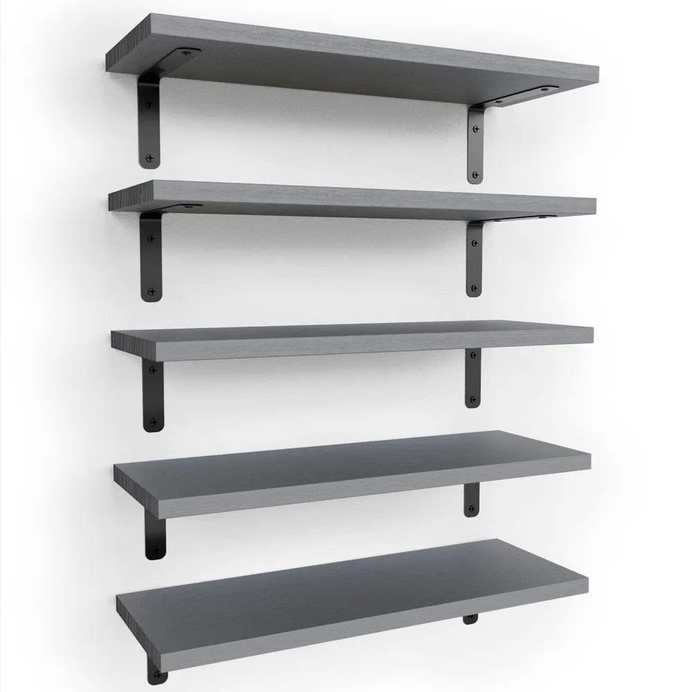 Set Of Rustic Wooden Floating Wall Shelves With Guardrail