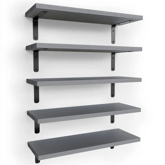 Set Of Rustic Wooden Floating Wall Shelves With Guardrail