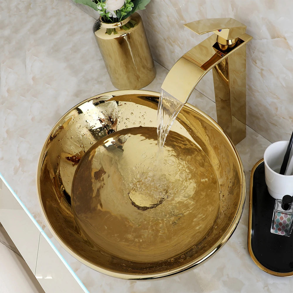 KEMAIDI Ceramic Bathroom Vanity Vessel Sink With Faucet