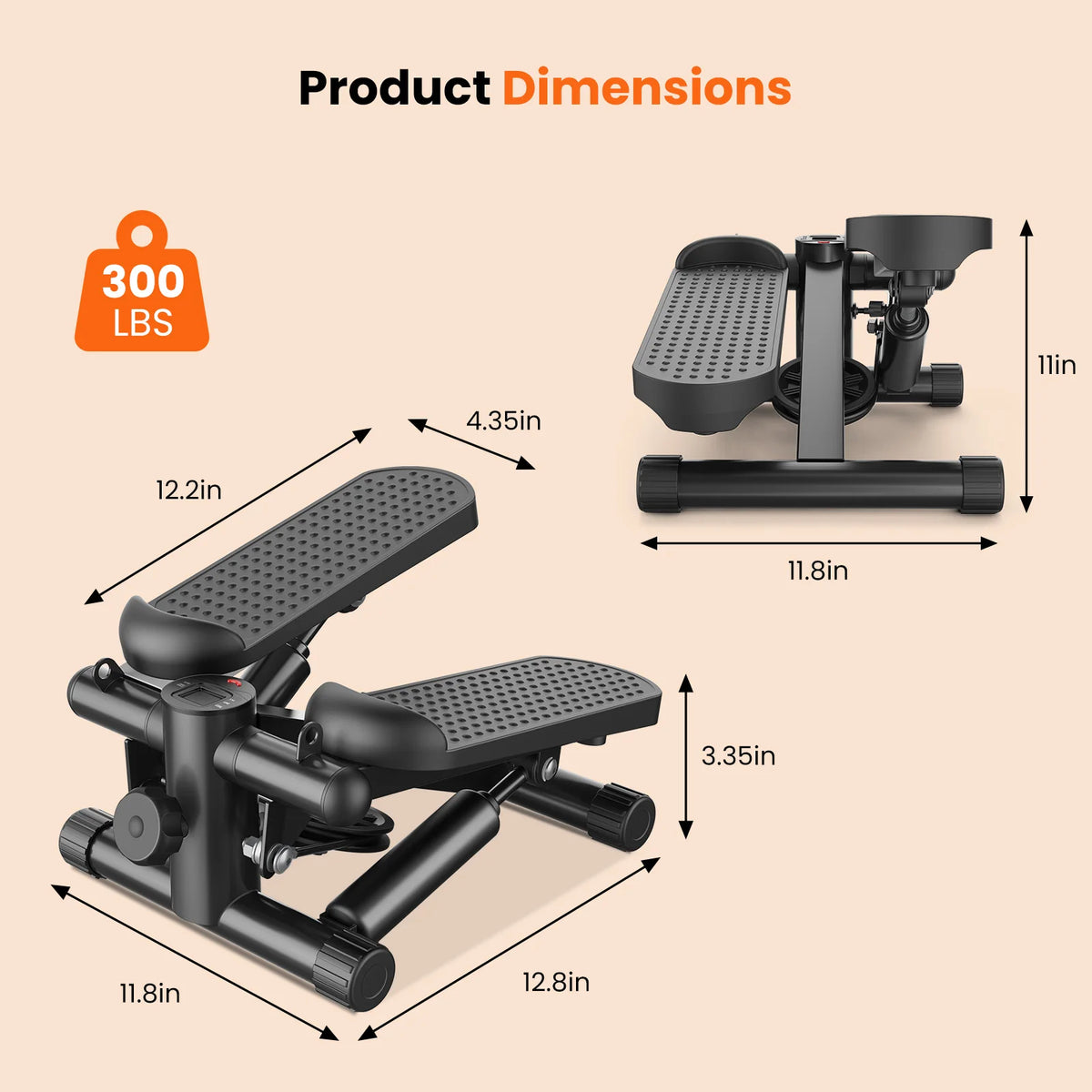 Compact Hydraulic Mini Stepper With Resistance Bands And Monitor