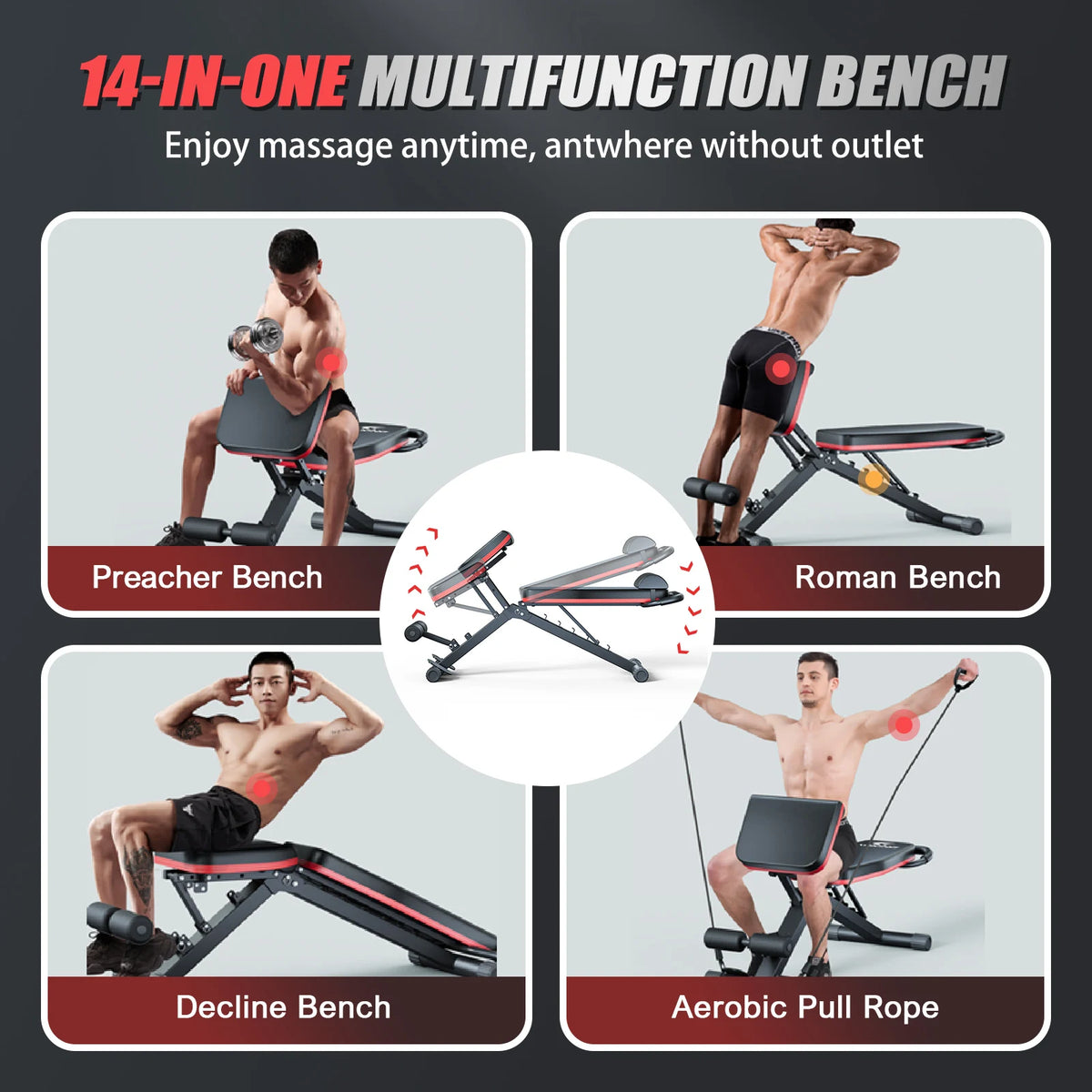Foldable Dumbbell Bench 6 Adjustable Levels Pre Assembled Multifunctional Workout