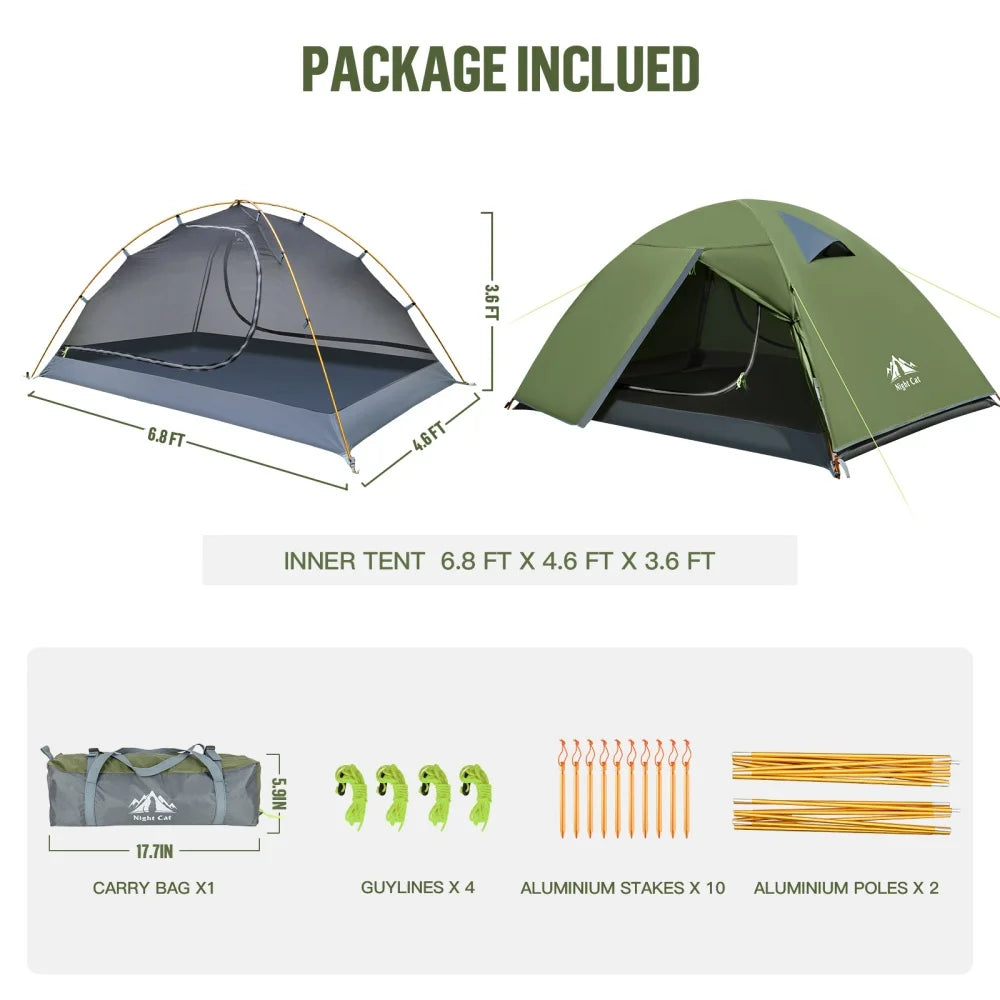 Night Cat Waterproof Two Person Backpacking Tent With Rainfly