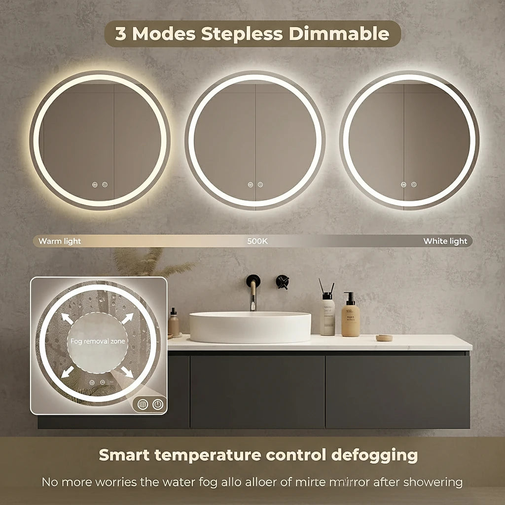 Anti Fog Led Bathroom Mirror With Dimmable Vanity Lighting