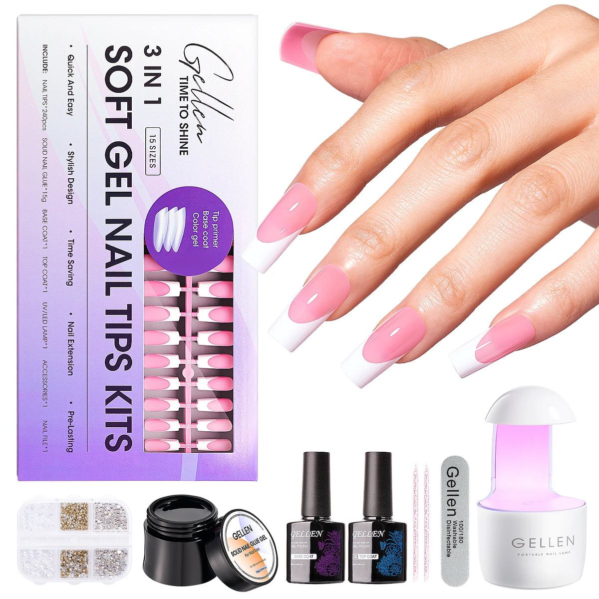 GELLEN Press On Nail Kit With UV Lamp Gel Manicure