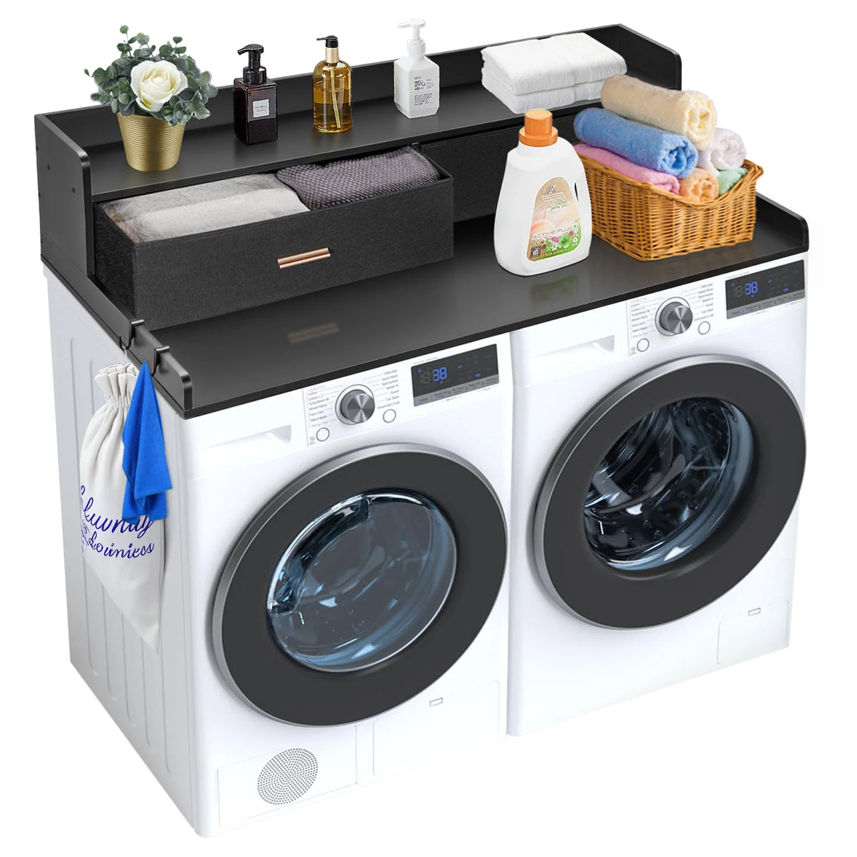 SucceBuy Washer Dryer Countertop With Storage Shelf Unit