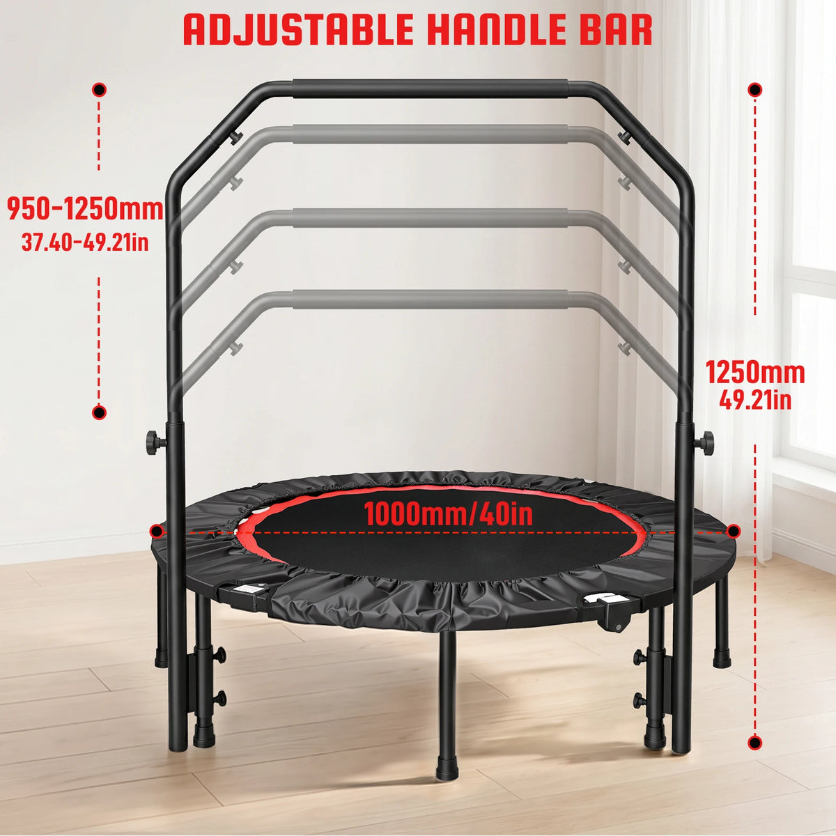 Premium Folding Rebounder Trampoline With Handlebar For Fitness Workout