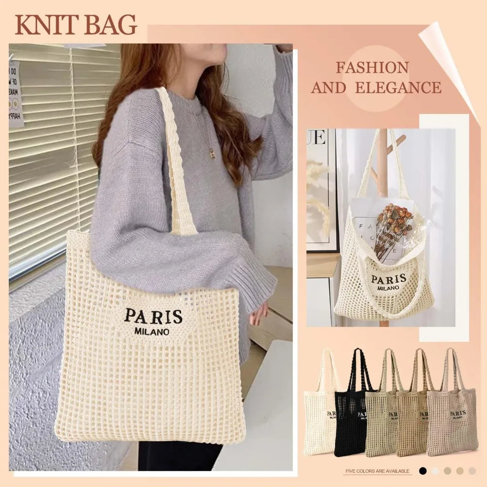 HATISAN Crochet Mesh Tote Bag for Women Beach Travel