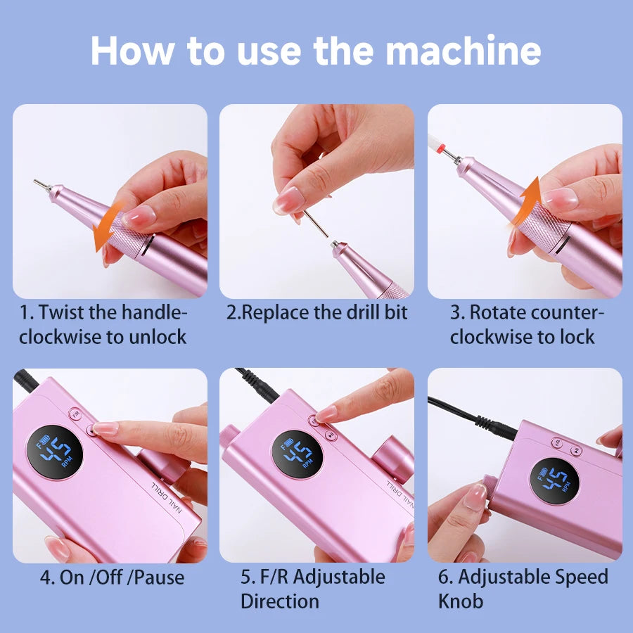 Cosprysmal Rechargeable Nail Drill With LCD Display For Manicure Pedicure