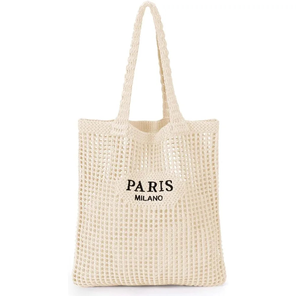 HATISAN Crochet Mesh Tote Bag for Women Beach Travel