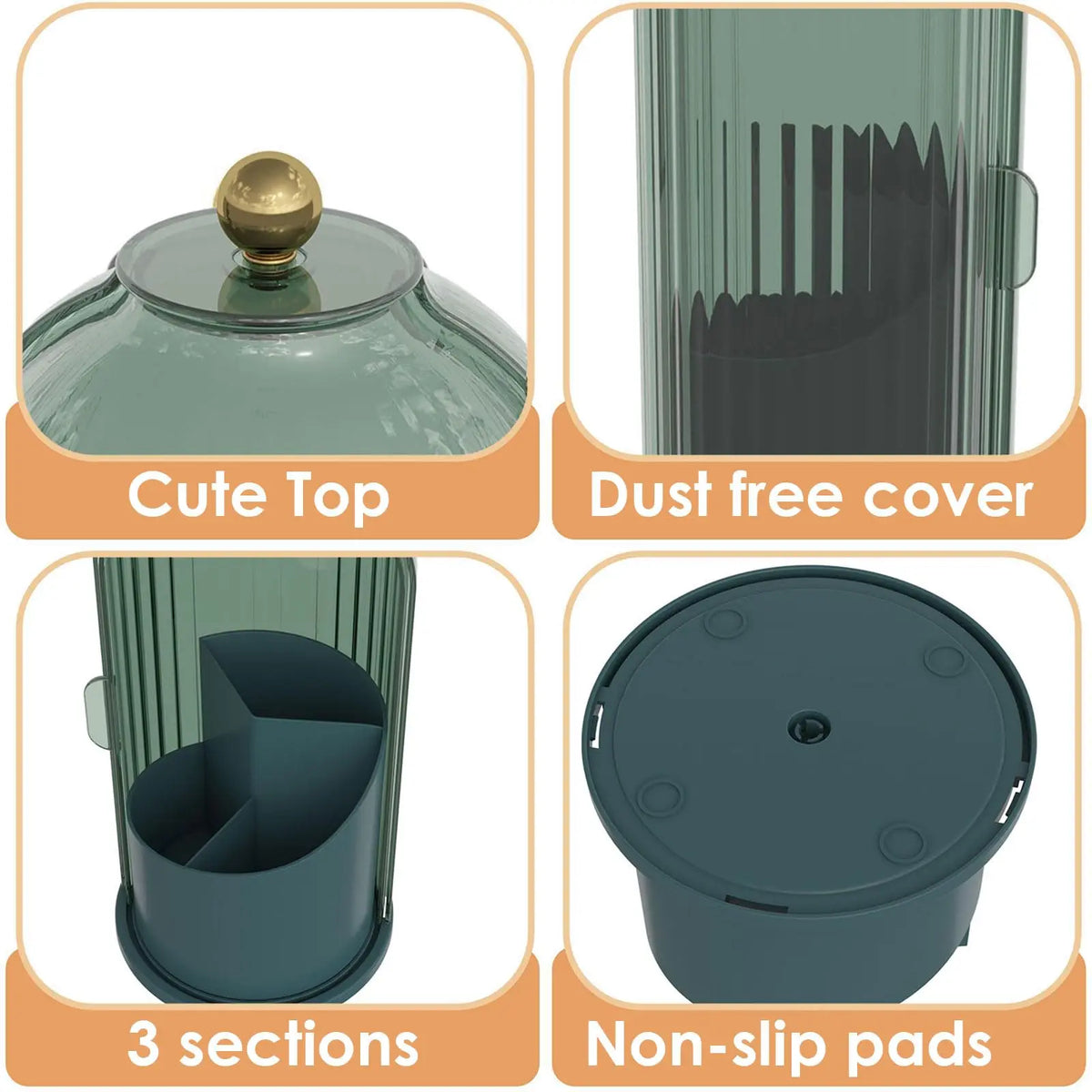 Clear Rotating Makeup Brush Holder With Dustproof Lid