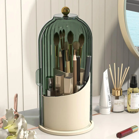 Clear Rotating Makeup Brush Holder With Dustproof Lid