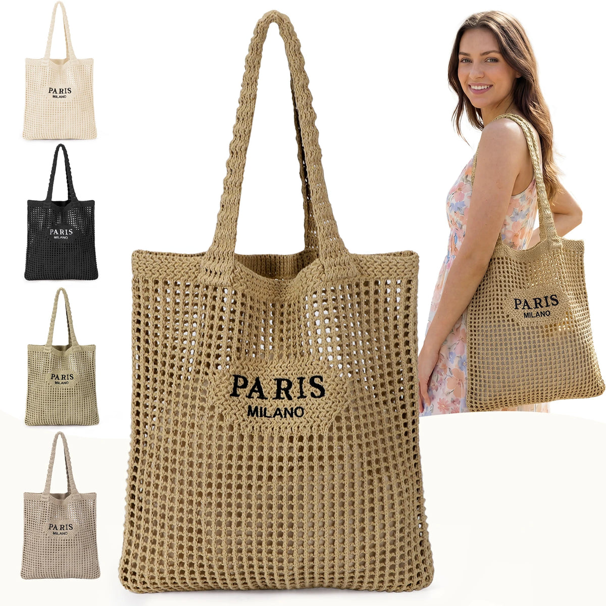 HATISAN Crochet Mesh Tote Bag for Women Beach Travel