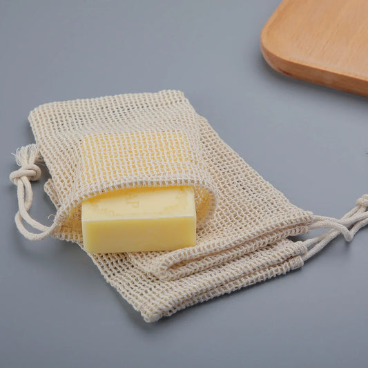 Premium Cotton Soap Saver Pouches Featuring Durable Exfoliating Mesh