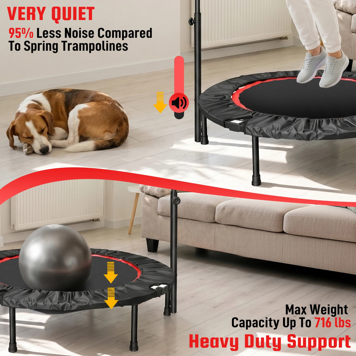 Premium Folding Rebounder Trampoline With Handlebar For Fitness Workout