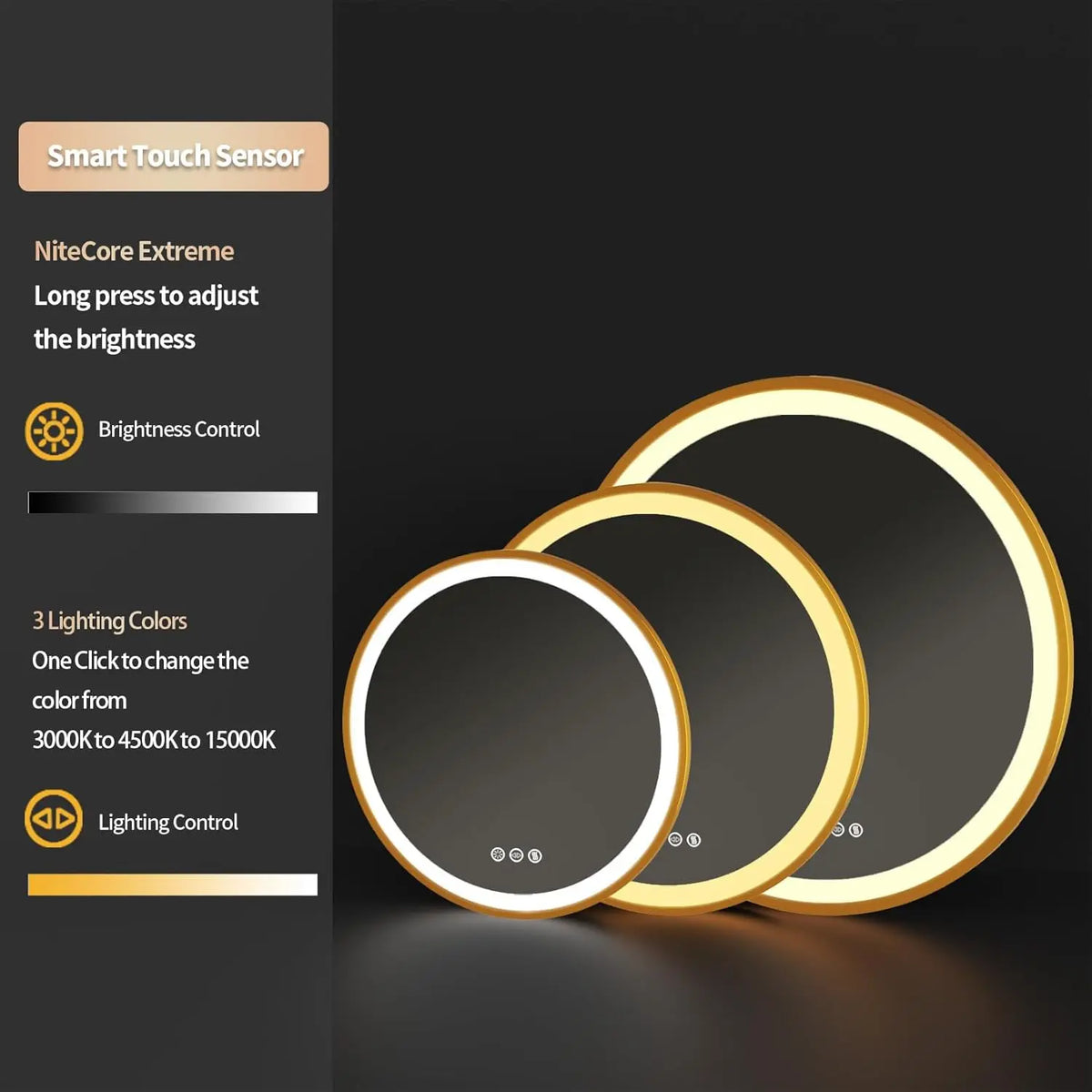 Borwart Round LED Bathroom Mirror Aluminum Frame Antifog